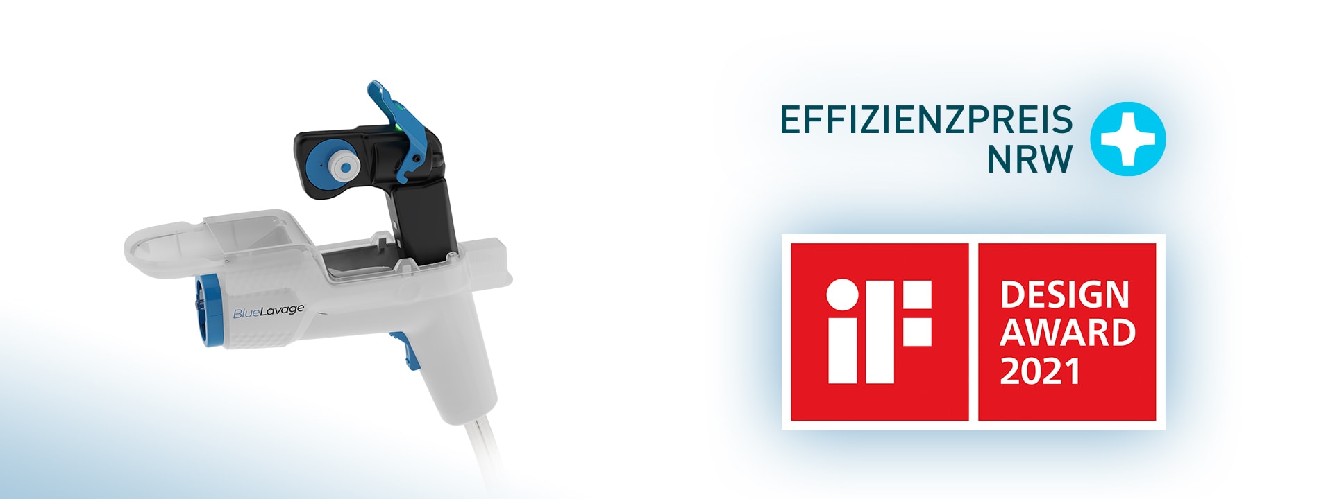 Blue Lavage Medizintechnik Industriedesign Projekter, iF Award Logo, Effezienzpreis NRW Logo